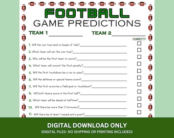 Super Bowl Predictions Game | Printable Super Bowl Party Game | Super Bowl Instant Download Game | Football Predictions Game