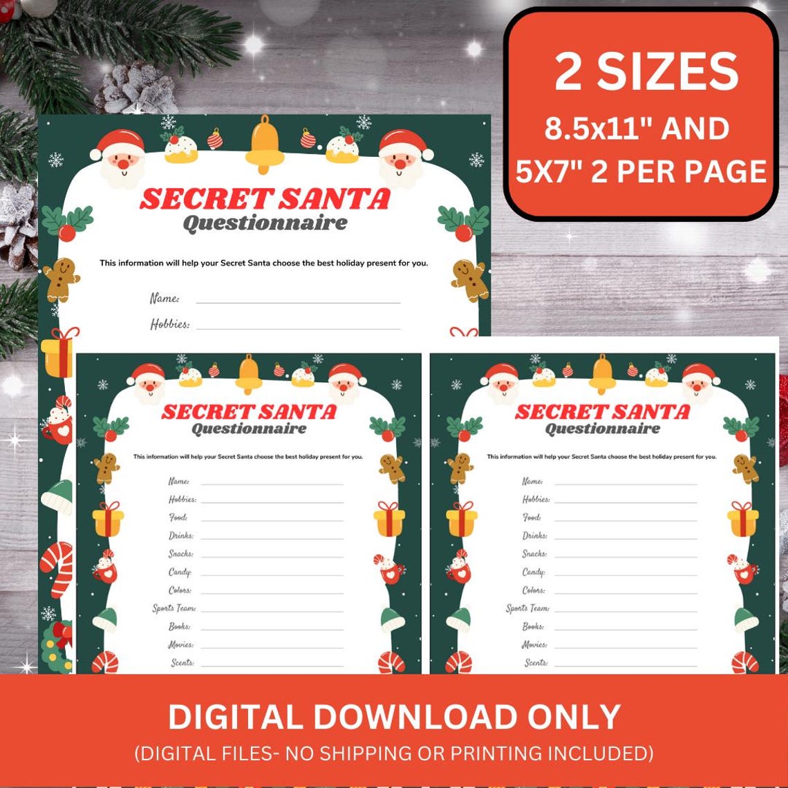Printable Secret Santa Questionnaire | Gift Exchange Form | Gift Swap ...