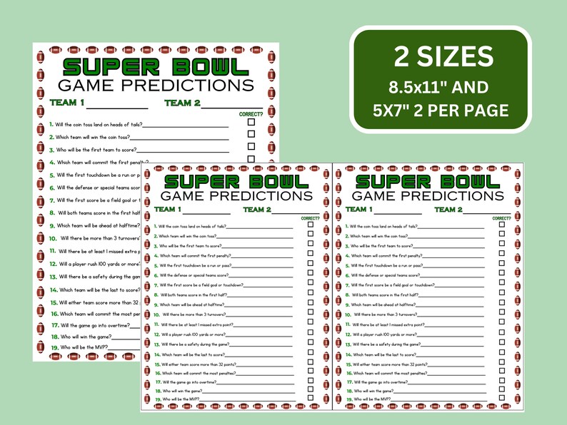 Super Bowl Predictions Game Printable Super Bowl Party Game Super Bowl ...