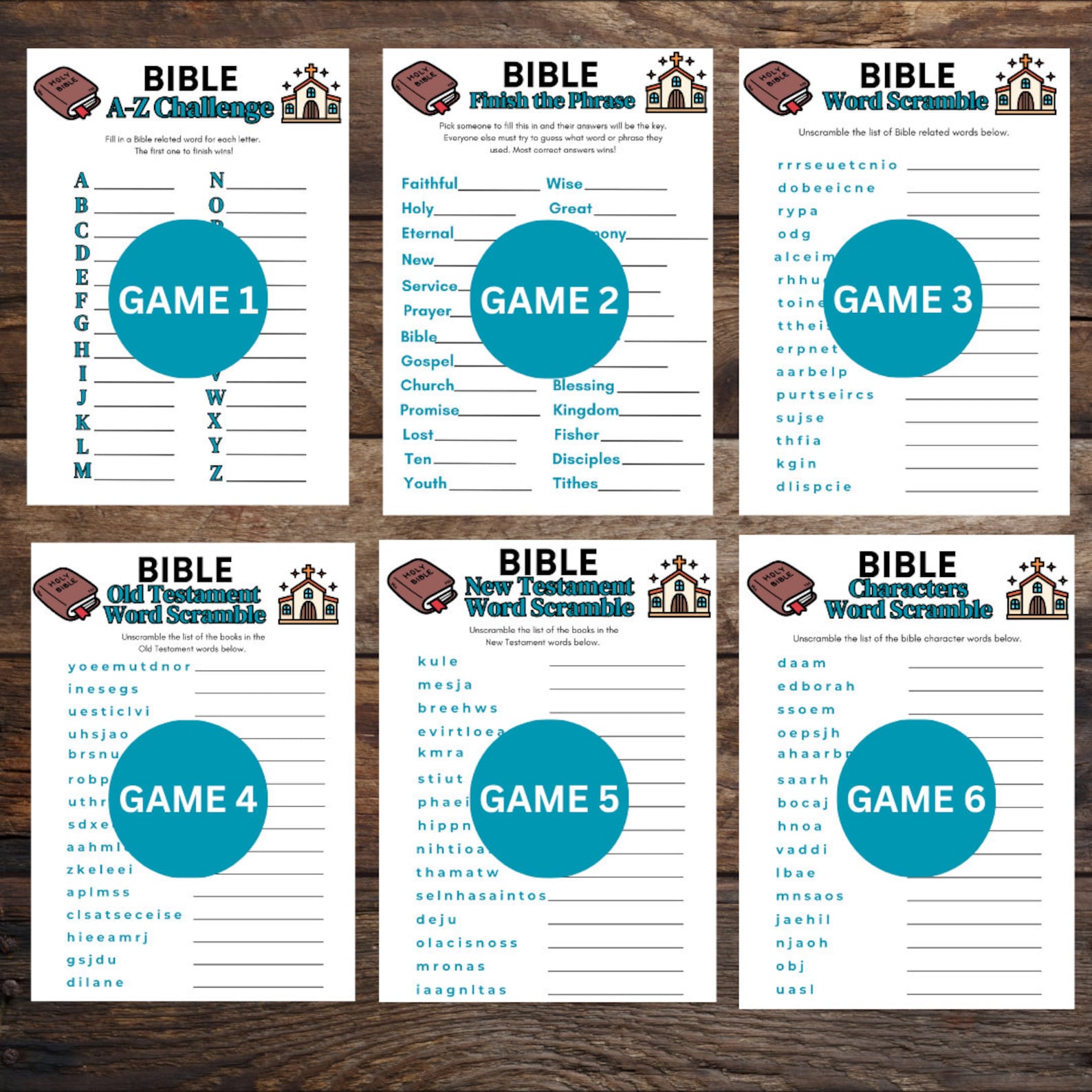 Printable Bible Games Bundle, Bible Trivia, Bible Games for Adults