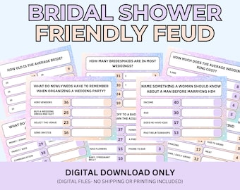 Bridal Shower Friendly Feud Game | Bridal Shower Family Feud Style Game | Bridal Shower Feud | Wedding Friendly Feud | Bridal Shower Game