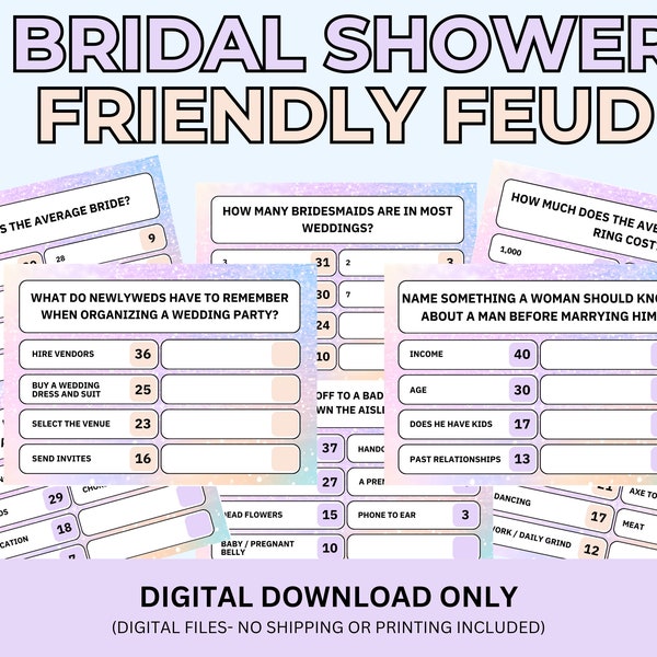 Bridal Shower Friendly Feud Game | Bridal Shower Family Feud Style Game | Bridal Shower Feud | Wedding Friendly Feud | Bridal Shower Game