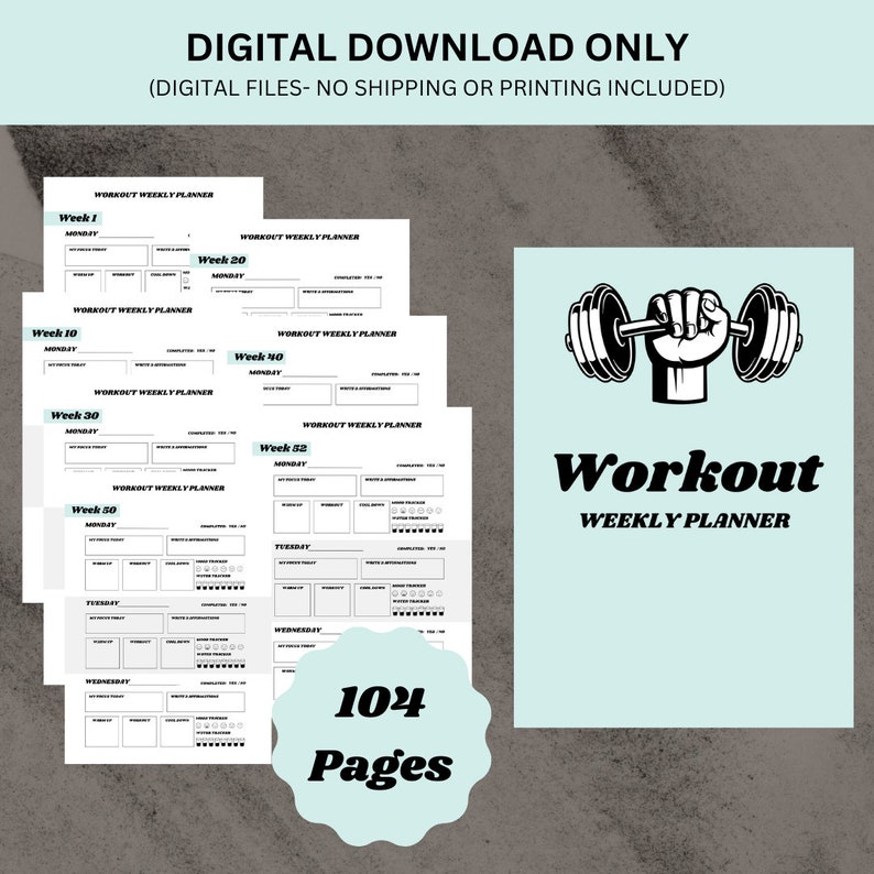 Printable Fitness Planner Workout Planner Water Tracker Fitness Journal
