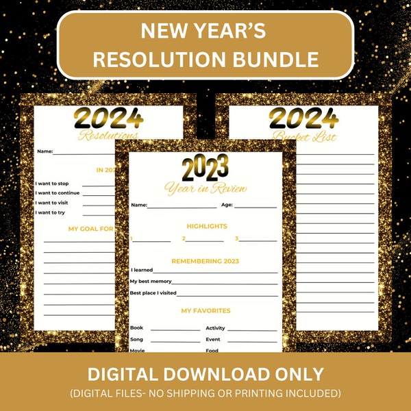 Printable New Years | 2023 Year in Review | 2024 Resolutions Printable | 2024 Bucket List | Time Capsule | New Year's Activity