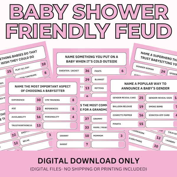 Printable Baby Shower Friendly Feud Game | Baby Shower Game Printable | Family Feud Quiz | Baby Shower Games | Baby Shower Feud | Baby Girl