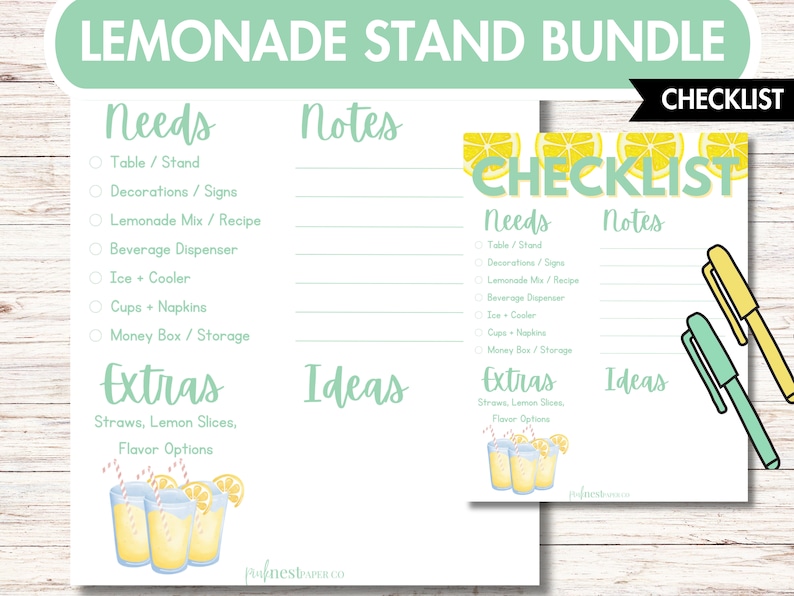 Lemonade Stand Materials PRINTABLE SET Checklist, Banners, Sales