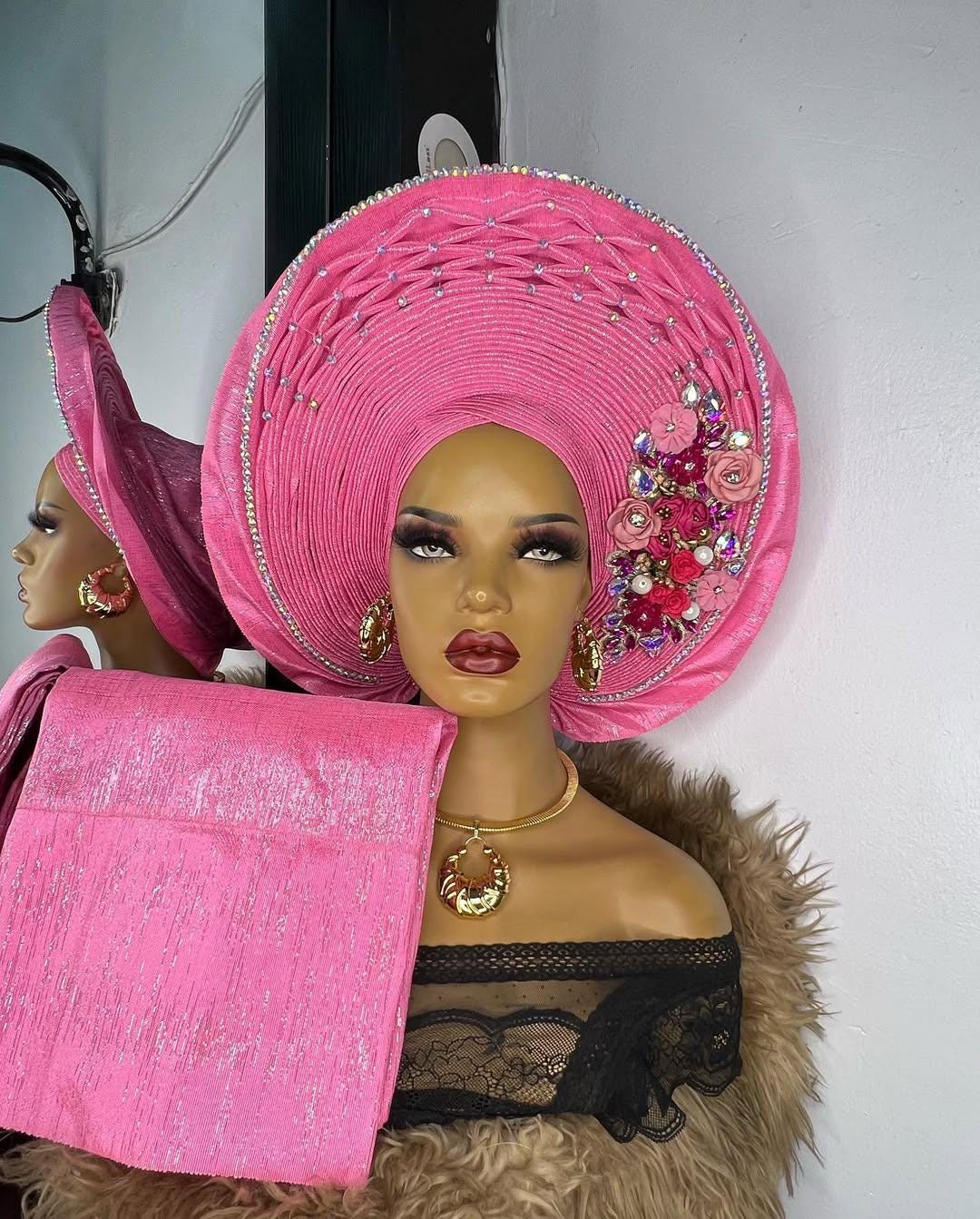 African Gele, Pre Styled Head Tie, Auto Gele, Turban Headband Women ...