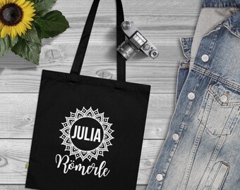 Bolsa de yute personalizada nombre inicial con mandala, bolsa de compras ecológica, bolso de mano, bolsa de tela regalo novia, cumpleaños