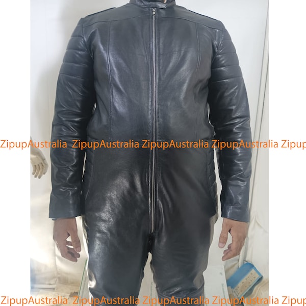 Genuine Black Sheep Leather Man Jump Suit Gift For Him