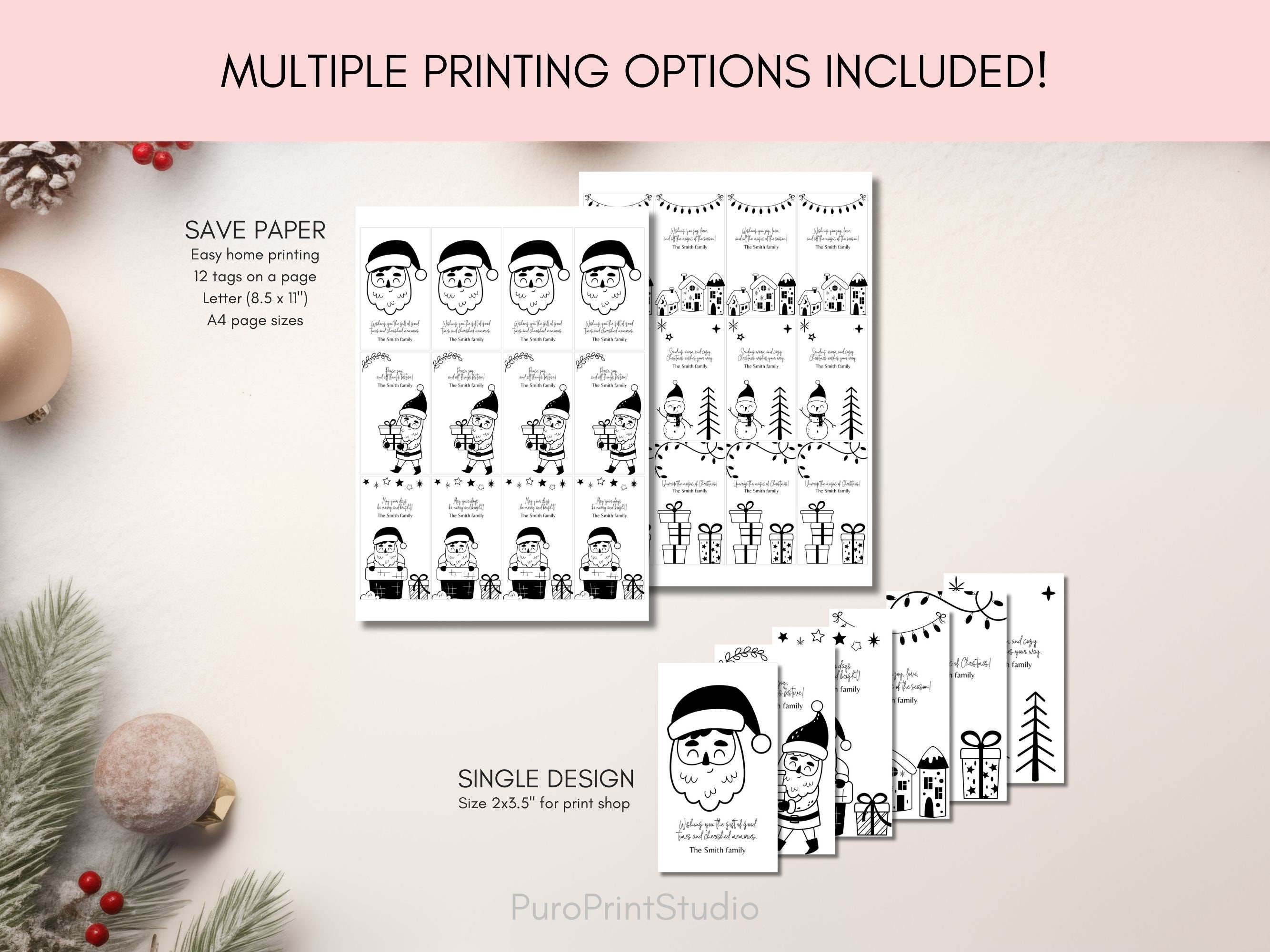 Printable Christmas Gift Tags in Black and White, Set of 6 Christmas ...