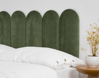 Olive Green Headboard Panel • Velvet Upholstered Headboard • Upholstered Soft Wall Panel • Round Wall Panel • Bedroom Decor •• All Bed Sizes