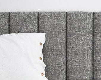 Gray Textured Headboard Panel • Boucle Upholstered Soft Wall Panel • Boho Gray Boucle Headboard • Rectangul or Round Shape •• All Bed Sizes