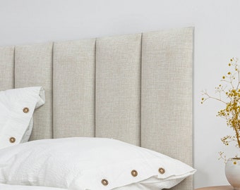 Neutral Linen Headboard Panel •  Upholstered Soft Boho Wall Panel • Cream Beige Linen Fabric • Rectangular or Round Shape •• All Bed Sizes