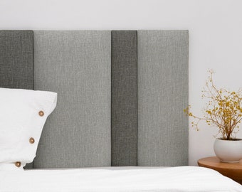 Beige and Brown Headboard Panel • Linen Headboard • Designer Headboard • Upholstered Soft Wall Panel • Simple Installation •• All Bed Sizes