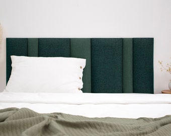 Green 2 Tone Headboard Panel • Green Linen Headboard • Designer Headboard • Upholstered Soft Wall Panel •• All Bed Sizes