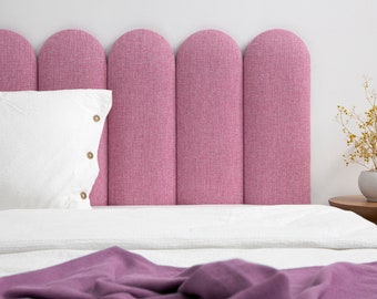 Pink Linen Headboard Panel • Upholstered Soft Wall Panel • Pink Wall Panel • King • Queen • Twin Size • Simple Installation •• All Bed Sizes