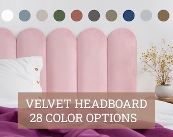 Finger Velvet Headboard Panel • Velvet Upholstered Soft Round Finish Wall Panel • 28 Color Options • Simple Installation •• All Bed Sizes