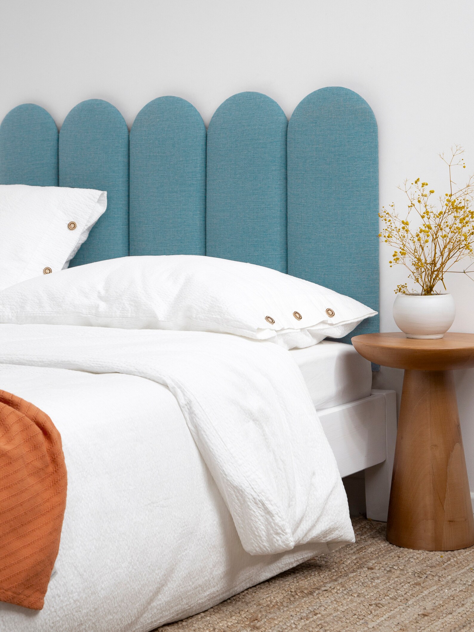 Blue Linen Headboard Upholstered Soft Wall Panel King Queen Twin Full