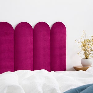 Fuchsia Headboard Panel Velvet Upholstered Headboard Upholstered Soft Wall Panel Round Wall Panel Bedroom Decor All Bed Sizes image 2