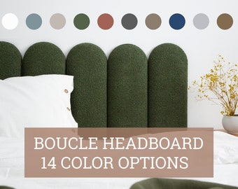 Boucle Headboard Panel • Textured Upholstered Boho Headboard Panel • 14 Color Options • Rectangular or Round Shape •• All Bed Sizes