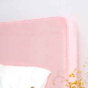 Housse de tête de lit en velours rose • Housse de tête de lit personnalisée rose poudré • Très grand lit • Grand lit double • Une place • Une place • Double • Tissu velours doux •• Toutes les tailles de lit