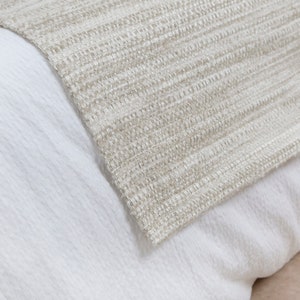 Beige Boho Bed Runner Set Striped Neutral Bed Runner Long Lumbar Pillow Cover Woven Soft Textured Fabric All Sizes image 3
