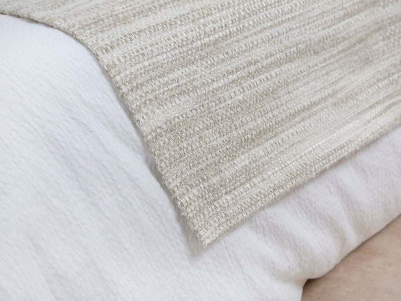 Beige Boho Bed Runner Set Striped Neutral Bed Runner Long Lumbar Pillow Cover Woven Soft Textured Fabric All Sizes image 3