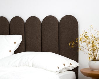 Brown Boucle Headboard Panel • Textured Upholstered Soft Wall Panel • King • Queen • Twin • Full Size • Rectangular or Round • All Bed Sizes