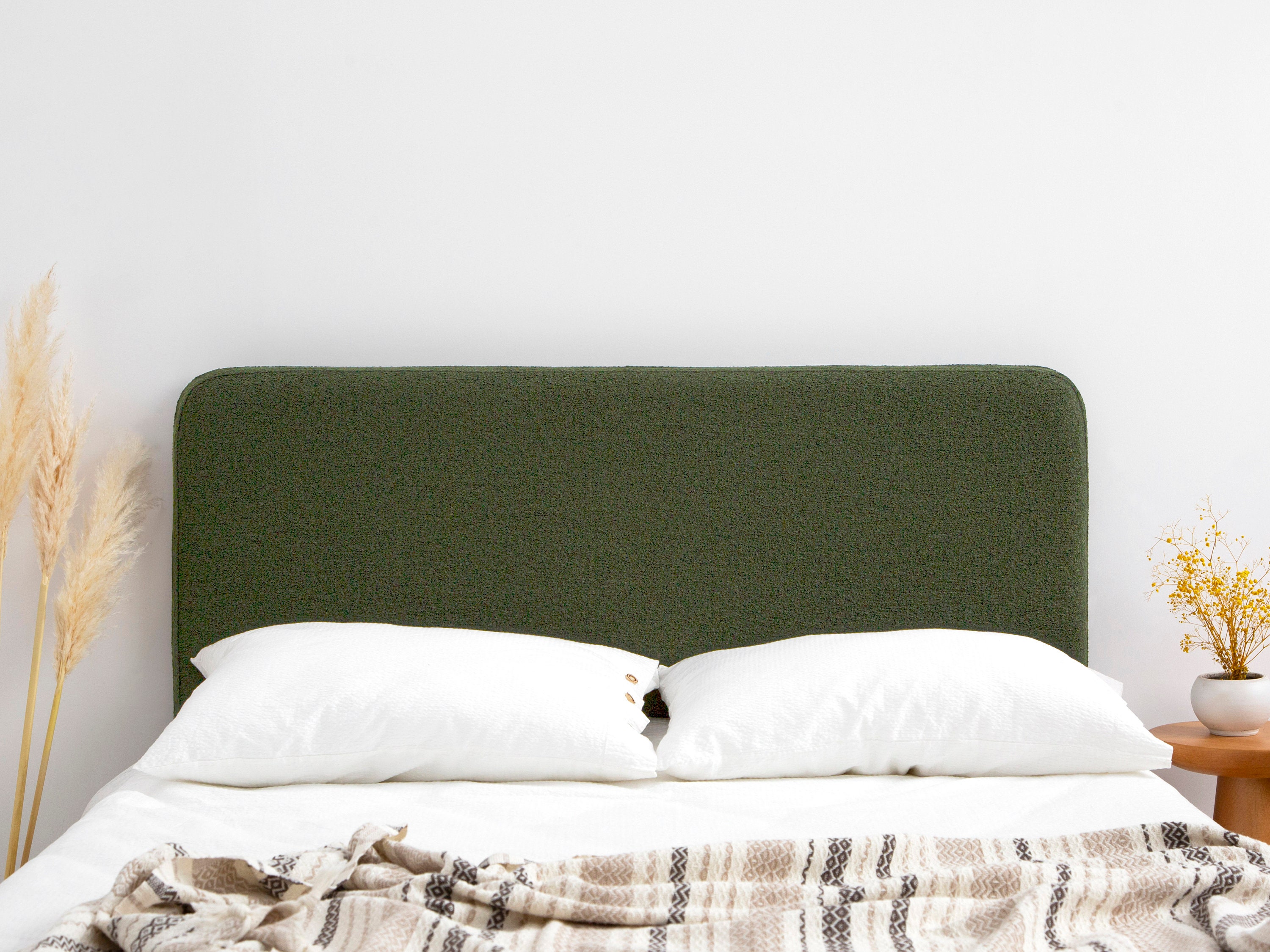 Picture of Green Boucle Headboard Cover Green Textured Cozy Headboard Custom ...