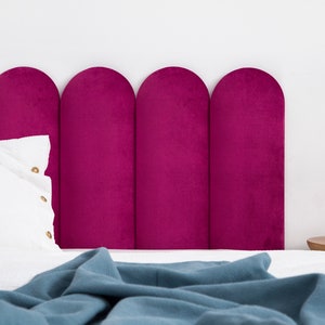 Fuchsia Headboard Panel Velvet Upholstered Headboard Upholstered Soft Wall Panel Round Wall Panel Bedroom Decor All Bed Sizes image 1