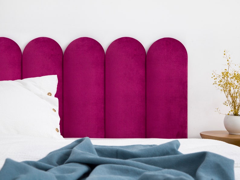 Fuchsia Headboard Panel Velvet Upholstered Headboard Upholstered Soft Wall Panel Round Wall Panel Bedroom Decor All Bed Sizes image 1