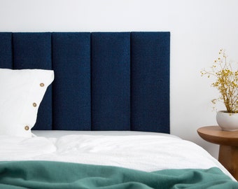 Navy Textured Headboard Panel • Upholstered Soft Navy Blue Wall Panel • Soft Headboard • Rectangular or Round Shape •• All Bed Sizes