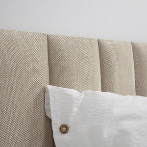 Tan Headboard Panel • Upholstered Soft Linen Wall Panel • King • Queen • Twin • Full Size • Beige Woven Fabric •• All Bed Sizes