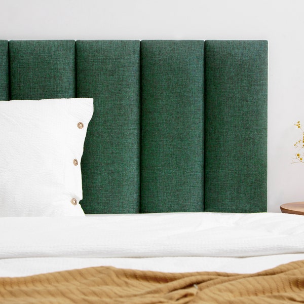 Dark Green Linen Headboard Panel • Simple Installation • Upholstered Soft Wall Panel • King • Queen • Twin • Full Size •• All Bed Sizes