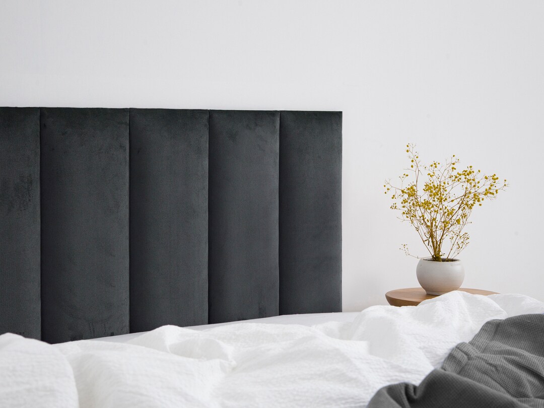 Charcoal Headboard Panel Dark Gray Velvet Headboard Etsy New Zealand