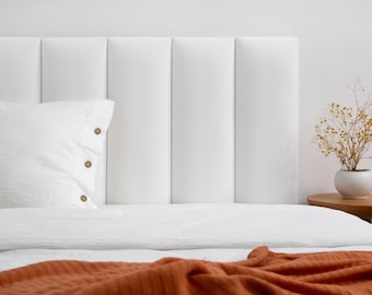 Snow White Headboard Panel • White Linen Wall Panel • Upholstered Soft Wall Panel • King • Queen • Twin • Full Size •• All Bed Sizes