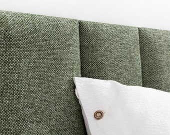 Light Green Headboard Panel • Upholstered Soft Boho Wall Panel • King • Queen • Twin • Full Size • Green Woven Fabric •• All Bed Sizes