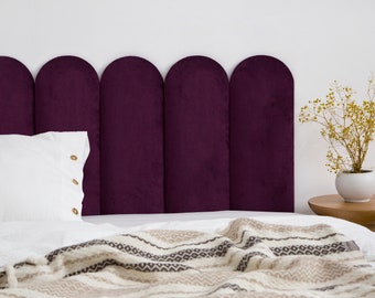 Purple Headboard Wall Panel • Purple Velvet Wall Panel • Upholstered Soft Wall Panel • Round Wall Panel • Bedroom Decor •• All Bed Sizes