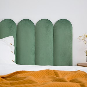Teal Green Velvet Headboard Panel: Upholstered Padded Wall Decor