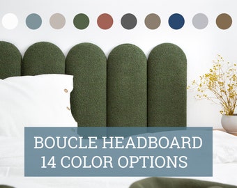 Boucle Headboard Panel • Textured Upholstered Boho Round Finish Headboard Panel • 14 Color Options • Simple Installation •• All Bed Sizes