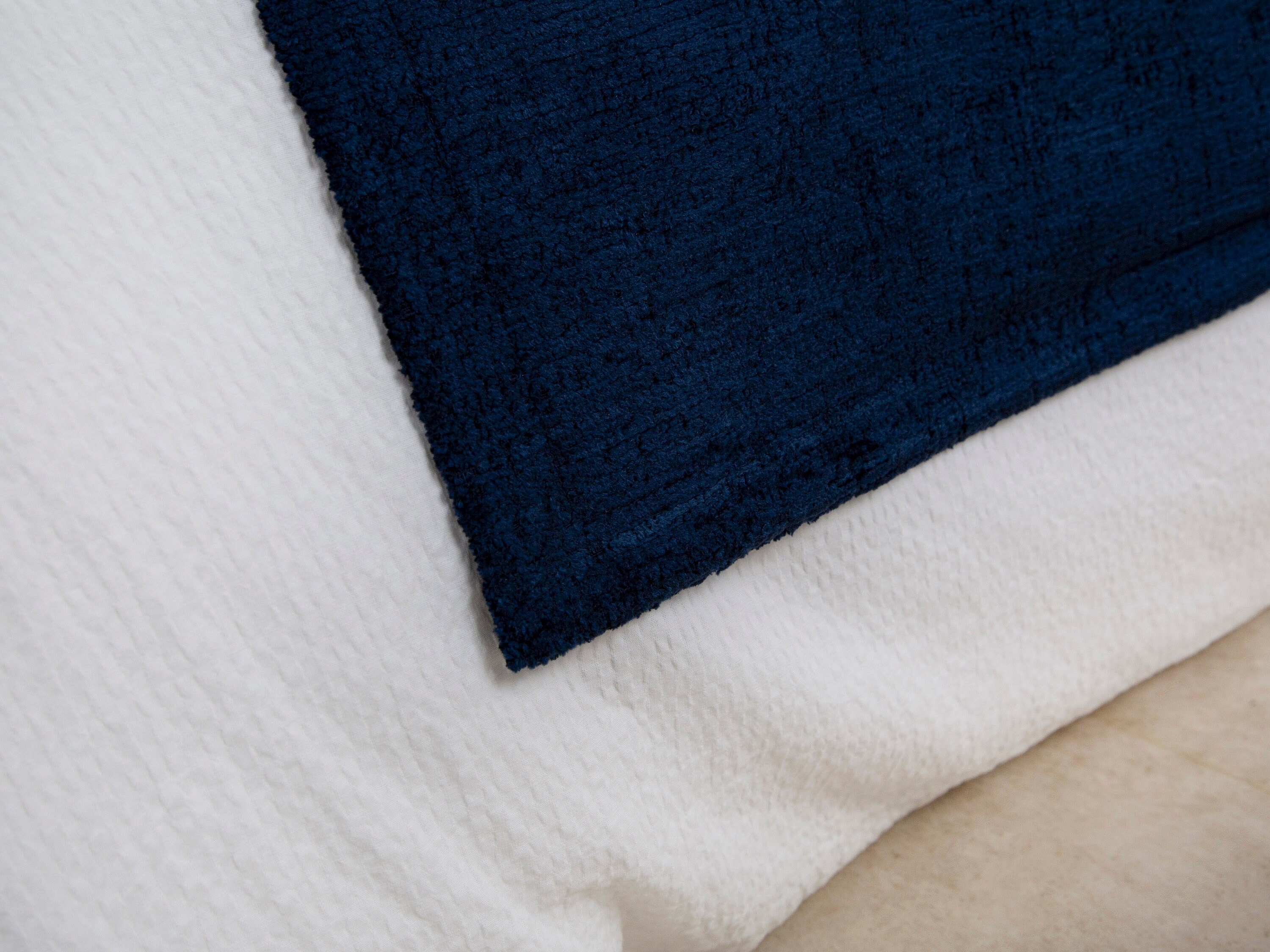 Navy Bed Scarf Set Navy Blue Bed Runner and Long Lumbar Pillow Cover