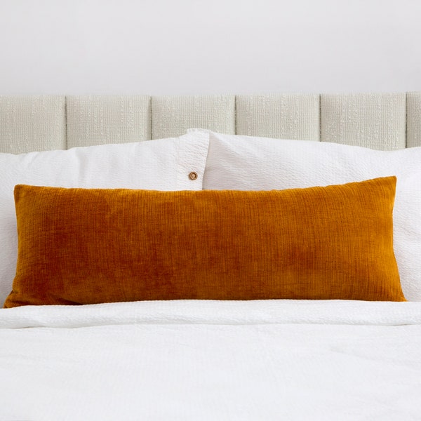 Orange Lumbar Pillow Cover • Deep Orange Extra Long Pillow Cover • Oversized Body Pillow Cover • Textured Thick Soft Fabric  •• All Sizes