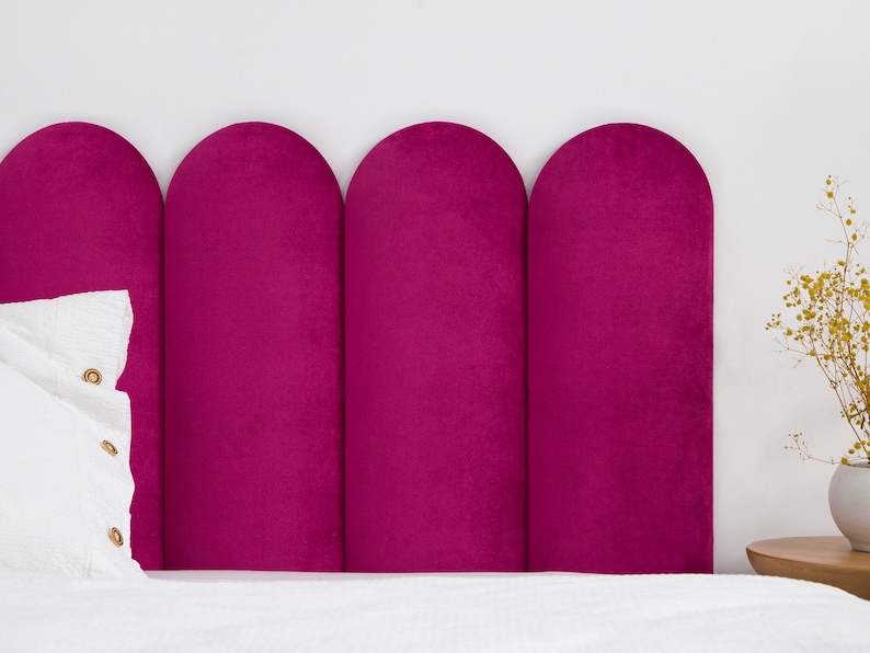 Fuchsia Headboard Panel Velvet Upholstered Headboard Upholstered Soft Wall Panel Round Wall Panel Bedroom Decor All Bed Sizes image 3