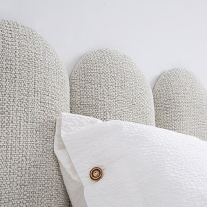 Cream Boho Headboard Panel • Textured Upholstered Soft Wall Panel • Cream Textured Soft Fabric • Rectangular or Round Shape •• All Bed Sizes