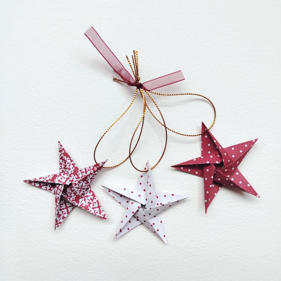 Mini Origami Star Christmas Tree Decorations | Set of 3 in Red and ...