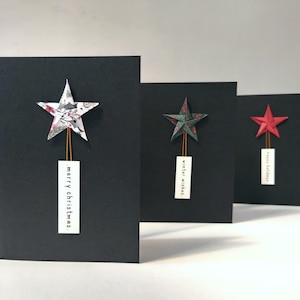 Pacote de 3 cartões de Natal artesanais | Cartões de origami A6 com estrelas e envelopes