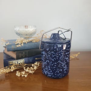 Vintage Blue Speckled Stoneware Crock Jar: Farmhouse Kitchen Storage