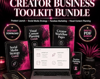 AI Business Toolkit Bundle, Digital Product Launch Guide, Social Media Growth Strategy, Faceless Marketing, Creator Workbook
