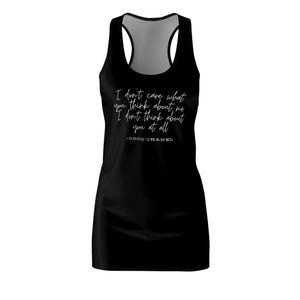 Vestido luxuoso com citação de Coco Chanel, não me importo com o que você pensa sobre mim, não penso em você de jeito nenhum, presente da moda para ela