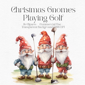 Gnomos de Navidad jugando al golf divertido Clip Art ingenioso PNG Digital Navidad Gnomos de golf Clipart arte Golf Clipart Scrapbook Etiqueta Clipart Paquete